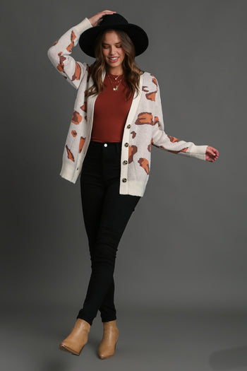 Umgee Leopard Button Down Cardigan Sweater in Cream