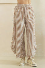 Load image into Gallery viewer, Veveret Breezy Stripe Linen Wide Leg Pants in Mocha Ivory
