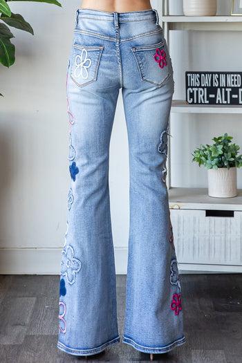 Oli & Hali Embroidered Flower Jeans in Denim/Pink Combo