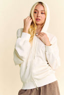 Davi & Dani Solid Color Zip Up Jacket in Cream Beige FINAL SALE