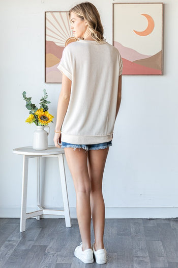 7th Ray Textured Color Block Top in Sage/Pink