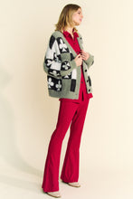 Load image into Gallery viewer, Davi &amp; Dani Front Button Down Cardigan with Checkered &amp; Clover Print in Black Beige
