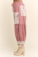 Davi & Dani Contrast Patchwork Bloomer Pants in Rose Pink