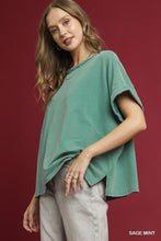 Load image into Gallery viewer, Umgee Mineral Wash Oversized Rolled Sleeve Tee in Sage Mint
