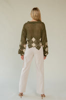 Davi & Dani Open Knit Crochet CROPPED Sweater in Olive
