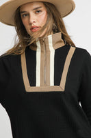 Umgee Waffle Knit Tunic Mini Dress in Black