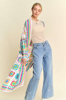 Davi & Dani Open Front Granny Square Crochet Midi Cardigan in Neon Multi
