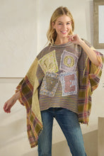 Load image into Gallery viewer, Oli &amp; Hali OVERSIZED Mixed Fabric Poncho Top with LOVE Patched Front in Olive
