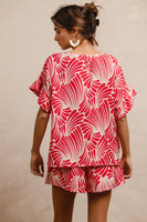 BiBi Two Toned Printed Woven Top in Fuchsia