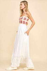 Davi & Dani Crochet Bodice Maxi Dress in White