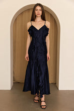 Load image into Gallery viewer, Storia Cascade Ruffle Maxi Dress in Navy
