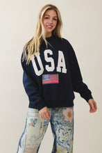 Load image into Gallery viewer, Veveret USA Patched Sweatshirt in Navy

