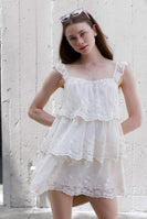 Storia Lace Tiered Mini Dress in Ivory