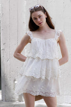 Load image into Gallery viewer, Storia Lace Tiered Mini Dress in Ivory
