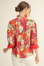 Load image into Gallery viewer, Jodifl Bold Floral Top with Contrasting Solid Accents in Red
