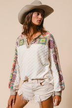 Load image into Gallery viewer, BiBi Mixed Print and Textured Knit Top in Ivory
