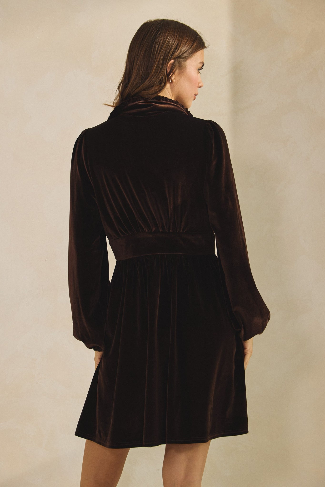LovLov Luxe Velvet Button Down Mini Dress in Mocha – June Adel
