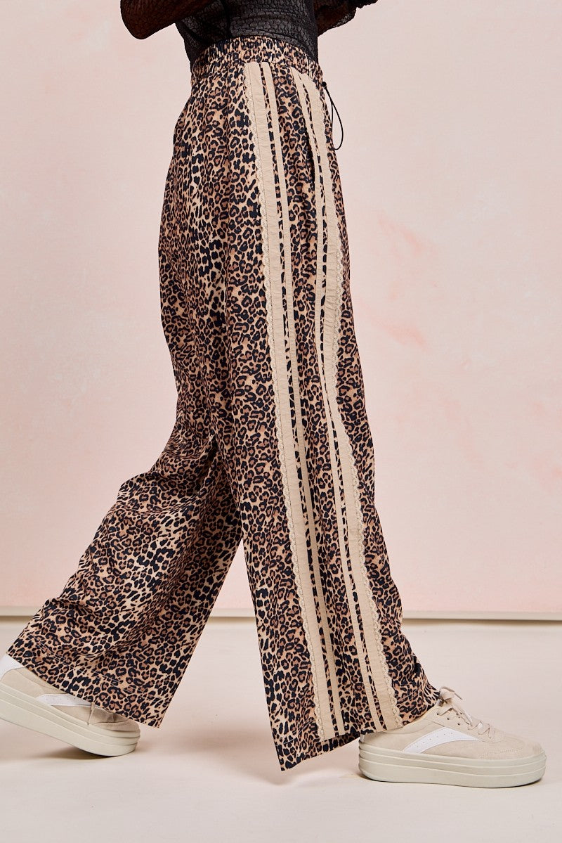 BiBi Leopard Print Track Pants with Contrasting Lace Side Stripes
