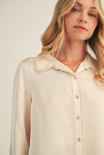 Load image into Gallery viewer, Jodifl Scallop Trim Detail Button Down Satin Top in Champagne
