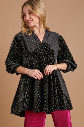 Umgee Beaded Velvet Tunic Top in Black