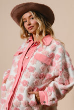 Load image into Gallery viewer, BiBi OVERSIZED Floral Jacquard Mix n Match Fleece and Corduroy Shacket in Pink/Blush
