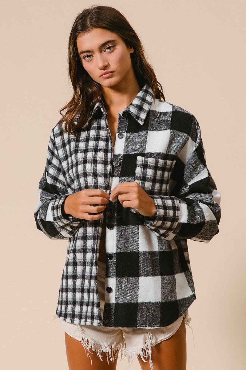 BiBi Mix N Match Plaid Button Down Top in Black – June Adel