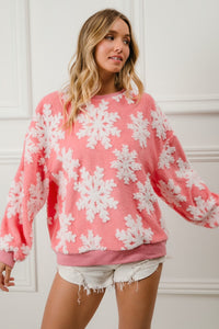 BiBi Christmas Snowflake Pullover Top in Pink