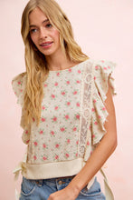 Load image into Gallery viewer, BiBi Flower Printed Ruffle Sleeve Trim Detail Top in Red Flower
