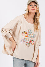 Load image into Gallery viewer, Sage+Fig OVERSIZED Terry Knit Top with Daisy Flower Patch in Oatmeal
