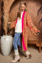 Load image into Gallery viewer, Davi &amp; Dani Granny Square Open Front Long Cardigan in Neon Multi ON ORDER
