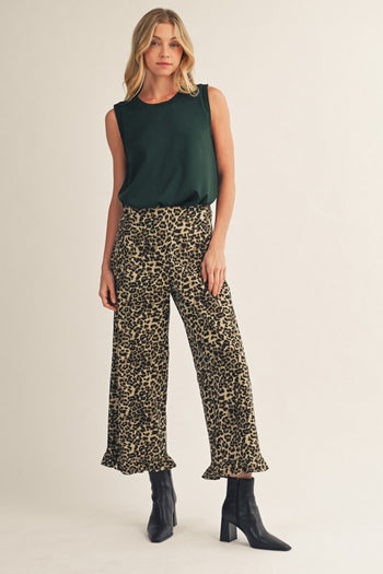 Jodifl Ruffle Hem Detail Leopard Pants in Taupe