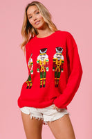 BiBi Solid Color Knit Sweater with Christmas Theme Patches in Red