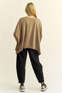 Davi & Dani OVERSIZED Solid Color Top with Pearl Embellishments in Army Green