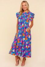 Load image into Gallery viewer, Haptics Tropical Floral Print Tiered Maxi Dress in Blue/Fuchsia/Orange
