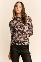 Davi & Dani Sheer Floral Mesh Top in Black