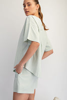 Rae Mode Pigment Washed Cotton Top and Short Set in Soft Mint