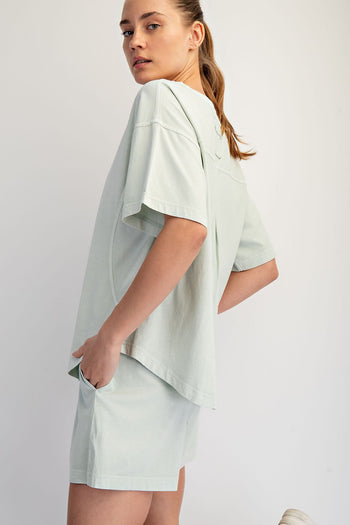 Rae Mode Pigment Washed Cotton Top and Short Set in Soft Mint