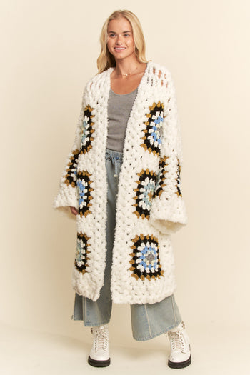 Davi & Dani Granny Square Crochet Cardigan in White Multi