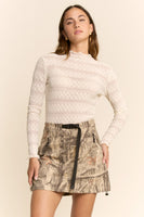Davi & Dani Striped Lace Mesh Top in Cream