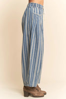 Davi & Dani Striped Barrel Pants in Light Denim Stripe