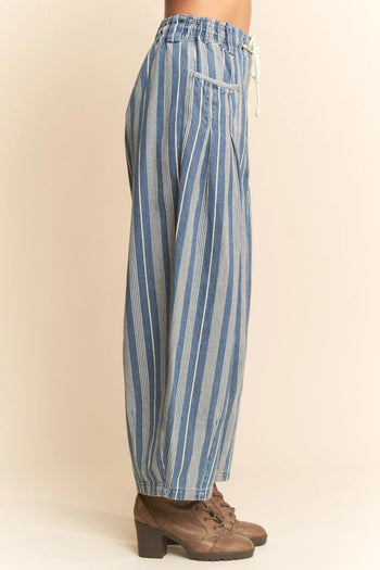 Davi & Dani Striped Barrel Pants in Light Denim Stripe