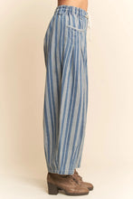 Load image into Gallery viewer, Davi &amp; Dani Striped Barrel Pants in Light Denim Stripe
