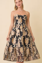 Load image into Gallery viewer, Main Strip Metallic Floral Embossed Midi Dress in Black
