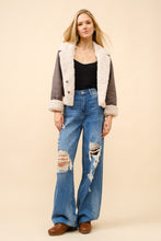 Load image into Gallery viewer, Blue B Suede and Sherpa CROPPED Jacket with Embroidery in Charcoal
