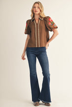 Load image into Gallery viewer, Jodifl Embroidered Textured Solid Top in Brown
