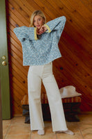 BiBi Soft Leopard Contrast Sweater in Light Blue/Lemon