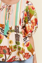 Load image into Gallery viewer, J.nna Mixed Floral and Striped Babydoll Top in Rust Multi

