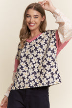 Load image into Gallery viewer, J.nna Mixed Fabric Relaxed Fit Top in Navy Pink
