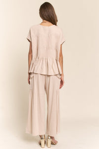 J.nna Smocked Waist Boho Pants in Light Beige