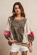 Load image into Gallery viewer, BiBi Oversized Leopard and Mixed Knit Top in Pink/Leopard
